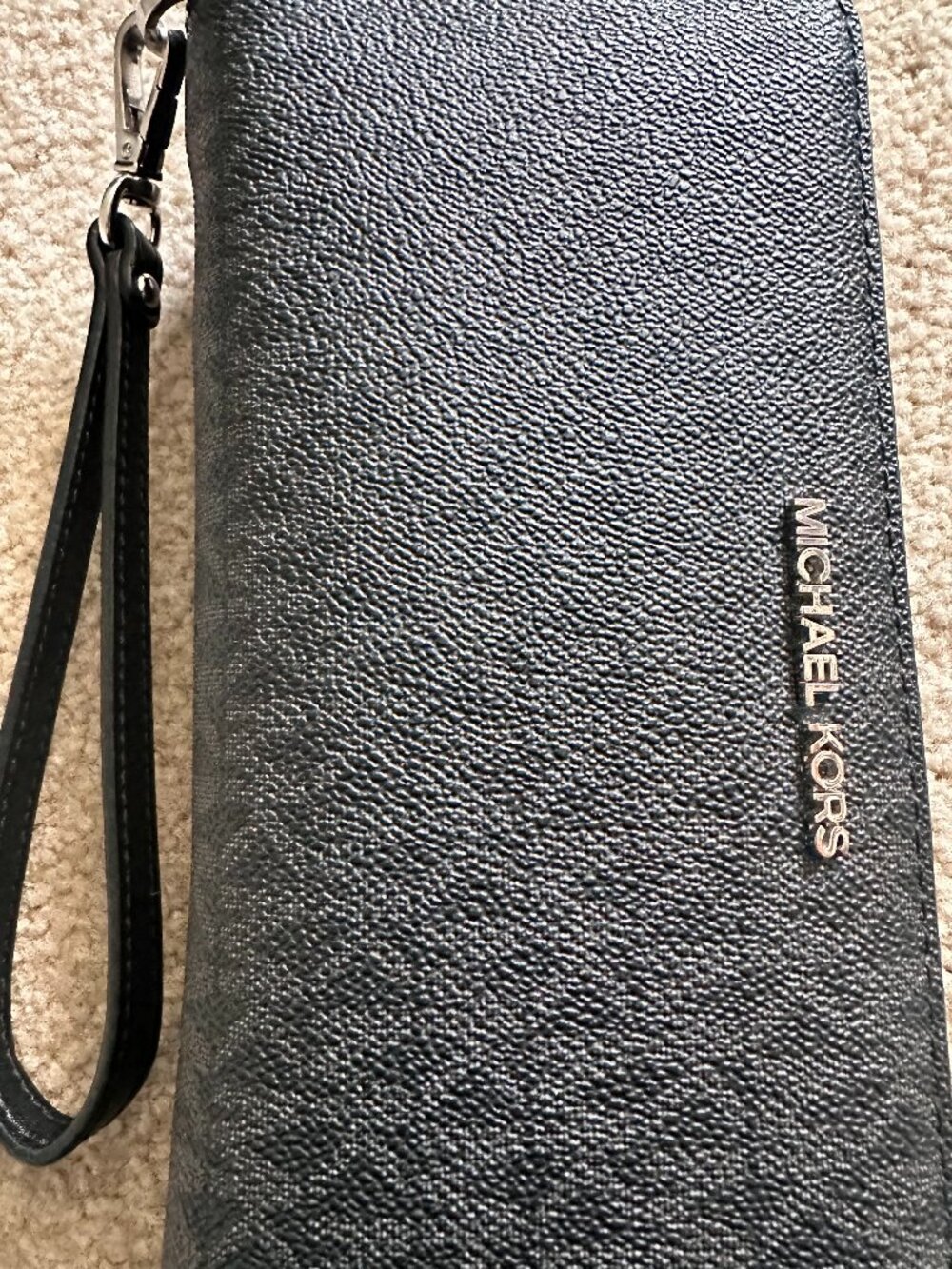 Michael Kors Saffiano Leather Continental Black/Logo Wristlet Wallet